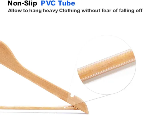 Miniatura 7 de Paquete de 18 perchas de madera resistente con acabado extra suave, muescas cortadas con precisión y gancho giratorio cromado de 360 grados, perchas