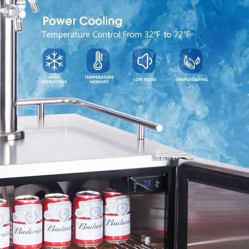 Miniatura 3 de HCK Kegerator, Kegerator de 24 Pulgadas para Exteriores para Patio con 3 Grifos, Dispensador de Cerveza de Tamaño Completo y Refrigerador de Bebidas