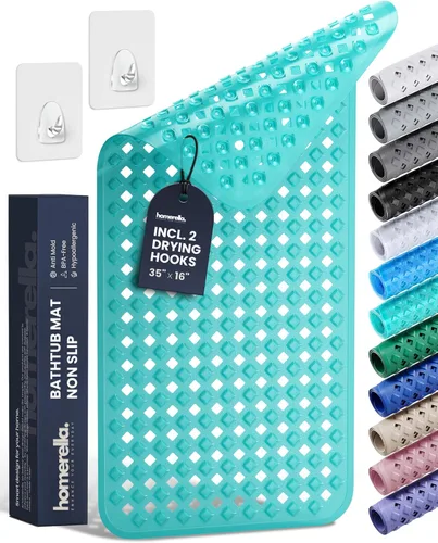 Miniatura 23 de Homerella® Alfombrilla de Bañera Antideslizante 35x16, Incl. Ganchos para Secar, Extra Larga, 100% Libre de BPA, Alfombrilla de Ducha Antideslizante