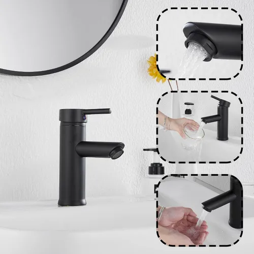 Miniatura 4 de Grifo de baño negro con una sola manija, un agujero, 1 o 3 agujeros, instalación de 4 pulgadas, acero inoxidable, grifo de tocador de baño a juego