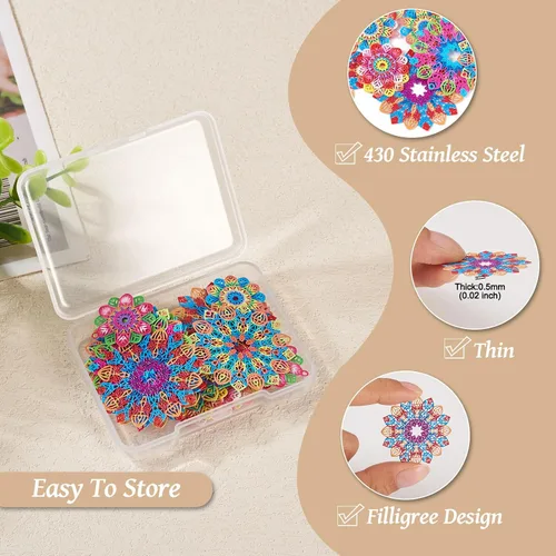 Miniatura 58 de FASHEWELRY 16 dijes de plumas de arco iris de acero inoxidable con alas de filigrana, adornos de metal de 4 colores para hacer joyas, pulseras
