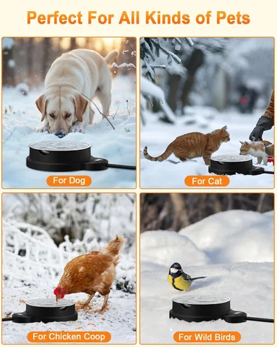 Miniatura 6 de Tazón de agua caliente para perros y gatos, 3 ajustes de temperatura y temporizador de 12H, tazón para mascotas con calefacción para exteriores
