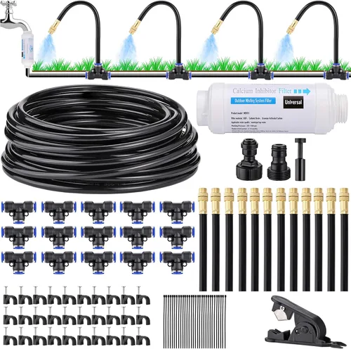 Kits automáticos de riego por goteo, sistema de riego de jardín, incluye filtro inhibidor de calcio y manguera de riego de 50 pies y 5/16 pulgadas y