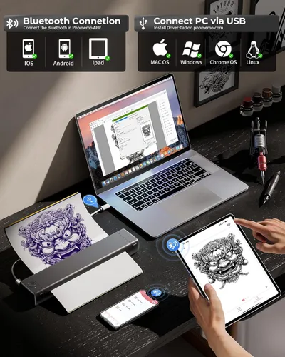 Miniatura 2 de Itari M08F - Impresora inalámbrica de plantillas de tatuajes, máquina de transferencia de tatuajes, copiadora térmica con 10 piezas de papel
