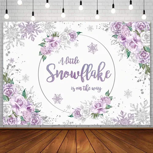 Miniatura 8 de AIBIIN Telón de fondo de invierno de 7 x 5 pies para baby shower de copo de nieve azul plateado copo de nieve floral del país de las maravillas