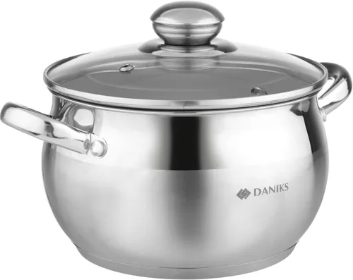 Miniatura 13 de Daniks Juego clásico de utensilios de cocina de acero inoxidable de 11 piezas con tapas de vidrio, incluye cacerola y sartén con tapa, bases de tres