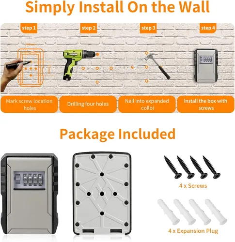 Miniatura 7 de UPGRADE - Caja de bloqueo de llaves de gran capacidad, resistente a la intemperie, para llaves de automóvil, llavero, llaves de casa, caja de Gris