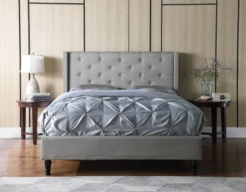 Miniatura 10 de Base de cama de plataforma tapizada completa con cabecero de 51 pulgadas de alto, cama de tela copetuda con botones, soporte de listones de madera