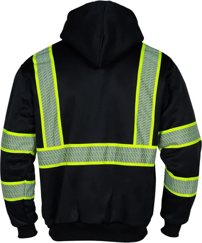 Miniatura 3 de VENDACE Sudadera con capucha para hombre, ANSI Clase 3, alta visibilidad, reflectante, de lana, con cremallera, con parte inferior negra (negro, 3XL)