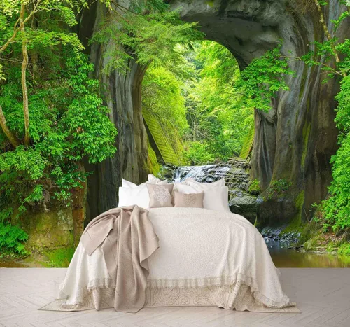 Reyhui - Mural de pared con imagen de bosque y arroyo, papel tapiz grande con escena natural para dormitorio, sala de estar, fondo de TV, sofá,