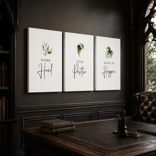 Arte de pared inspirador de 3 piezas, imagen de refranes de plantas blancas, citas de trabajo y estadía, impresiones en lienzo para decoración de