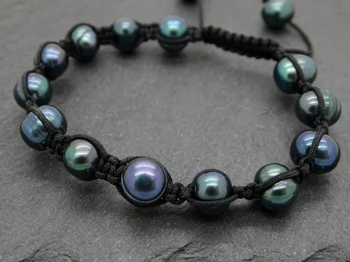 Miniatura 5 de Pulsera ajustable de perlas de pavo real negro para hombres y mujeres, regalo único