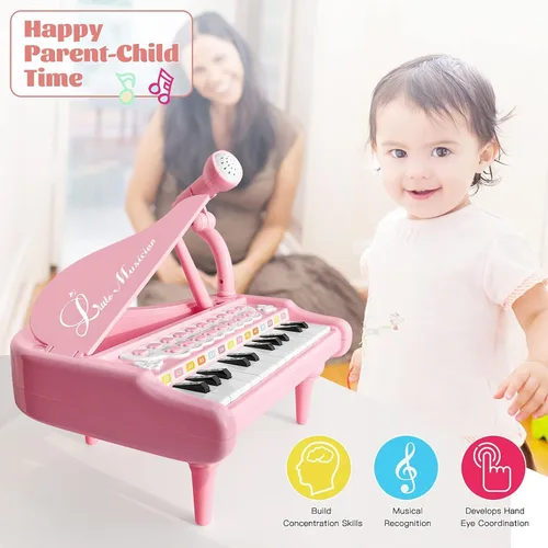 Miniatura 2 de Love & Mini - Piano/teclado de juguete para niños de 3 a 5 años como regalo de cumpleaños, con 24 teclas, color rosa; instrumento musical de juguete