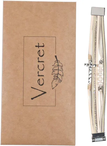 Miniatura 7 de Vercret - Pulsera de cuero para mujer, pulsera para niña de varias capas, ideal como regalo para mujer, hermana mayor, mamá, etc.