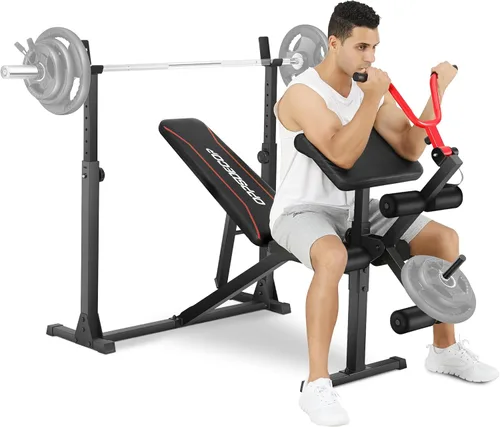 Miniatura 6 de OPPSDECOR 900LBS Weight Bench Set with Squat Rack Preacher Curl Weight Bench with Leg Extension Bench Press Set Workout Bench for Home Gym Full Body
