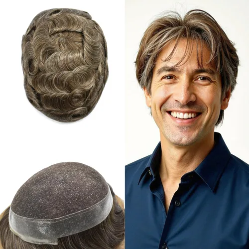 Miniatura 91 de Sistema de reemplazo de cabello de encaje francés para hombre, piezas de cabello de aspecto natural, color negro, marrón, rubio, gris, protesis