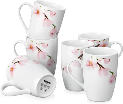 Miniatura 10 de Juego de 6 Tazas de Café VEWEET, Juego de Tazas de 11 onzas con Asa, Juego de Tazas Florales de Cerámica para Cocina, Apto para Microondas y Annie