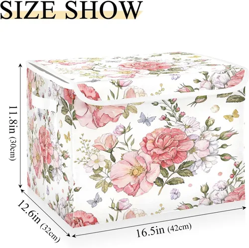 Miniatura 3 de Contenedores de almacenamiento de flores con tapas, cesta de tela plegable con asas 16.5" x 12.6" x 11.8" Decorative Storage Basket for Closet