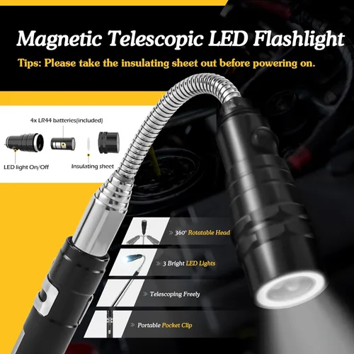 Miniatura 2 de Housolution Linterna magnética flexible de 360°, herramienta de recogida magnética telescópica de 32 pulgadas, regalo para hombres, barra magnética