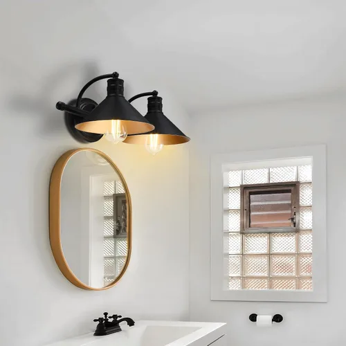 Miniatura 5 de 2 Light Bathroom Vanity Light Over Mirror - Black and Gold Farmhouse Wall Light for Bathroom Vanity Powder Room, Rustic Gooseneck Barn Style 2 Bulb
