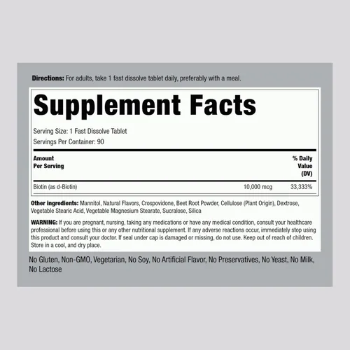 Miniatura 2 de Piping Rock Biotin - Tabletas de disolución rápida de 10000 mcg 90 unidades Píldoras sublinguales con sabor a bayas Máxima fuerza y alta