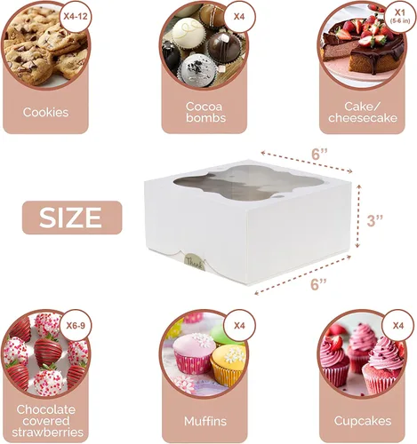 Miniatura 2 de Leafiew Paquete de 30 Cajas de Panadería de 6x6x3 con Ventana – Cajas Pequeñas para Galletas para Regalo – Cajas de Golosinas para Pastel Pequeño