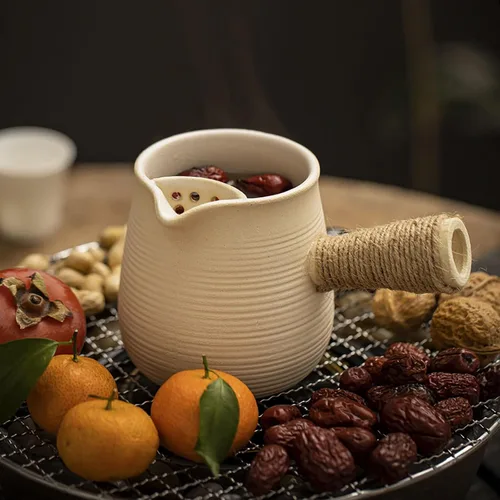 Miniatura 5 de Tetera de cerámica para parrilla de carbón, estufa de arcilla de 17.6 onzas/16.9 fl oz, tetera hirviendo, multiusos, parrilla de carbón al aire Pot