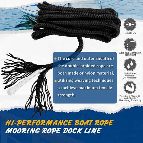 Miniatura 3 de Young Marine paquete de 4 líneas de muelle de 1/2” x 4,5 metros de grado marino, cuerda doble trenzada de nailon con ojal de 30,5 cm. Cuerda de Negro