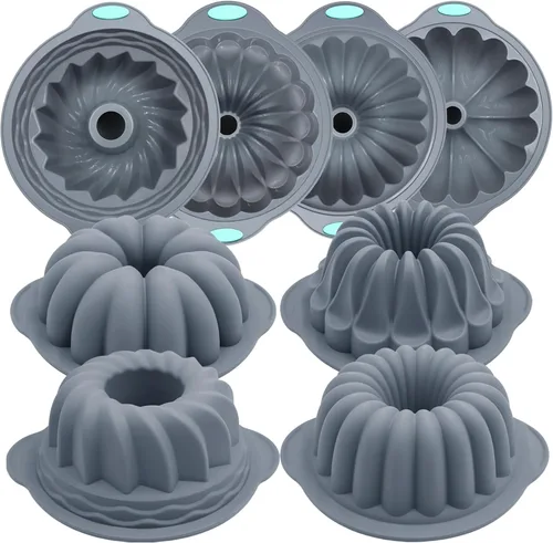Tongjude 4 moldes de silicona para tartas de tubo estriado, 7 tazas de molde para hornear, molde de gelatina, moldes de silicona para pasteles