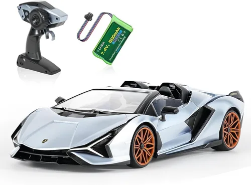 MIEBELY Lamborghini Auto a Control Remoto, 1:16 Escala Lambo Auto Juguete 7.4V 500mAh con Licencia Oficial 12Km/h Coches Rc con Luz Led 2.4Ghz Azul