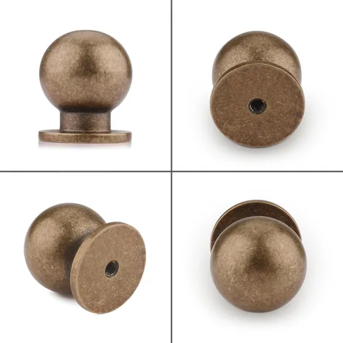 Miniatura 3 de Haliwu Paquete de 5 pomos de bronce antiguo para gabinetes de cocina, tiradores redondos para cajones para baño, cocina, dormitorio