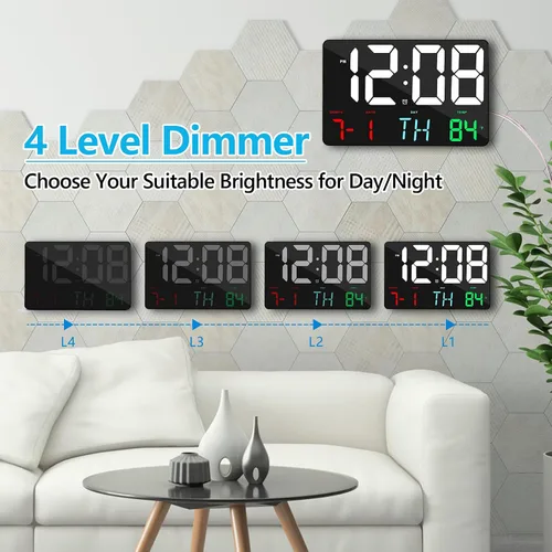 Miniatura 3 de Amgico Reloj despertador digital con repetición, temperatura, atenuación automática, calendario de pantalla grande de 11.5 pulgadas, reloj