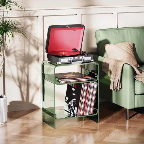 Miniatura 4 de Mesa para tocadiscos de acrílico con estante de almacenamiento, mesa auxiliar transparente para noche (verde, grande)