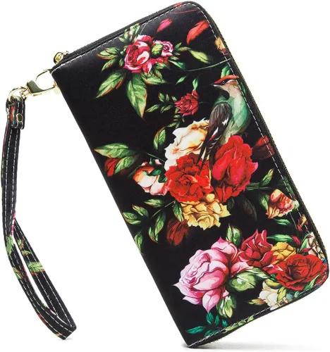 Miniatura 20 de Cartera de mano para mujer, estilo bohemio, con RFID, elegante, espaciosa con correa para viajes, capacidad para tarjetas, teléfono, dinero