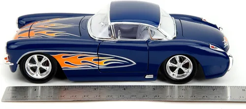 Miniatura 6 de Jada Big Time Muscle 1:24 1957 Chevrolet Corvette - Auto fundido a presión, juguetes para niños y adultos (azul oscuro/llamas)