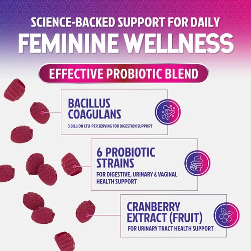 Miniatura 3 de Nature's Nutrition Gomitas probióticas para mujeres con arándano, 6 cepas premium para el equilibrio del PH, salud digestiva, apoyo vaginal e