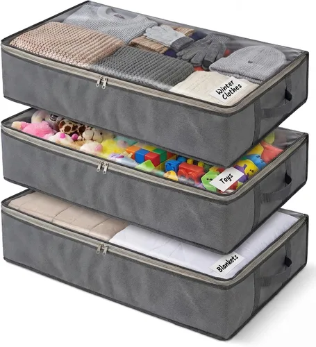 NeatNestly SmartCube Bolsas de Almacenamiento Bajo la Cama - Paquete de 3 Contenedores Grandes Grises de 39" x 18" x 6" con Asas Reforzadas,