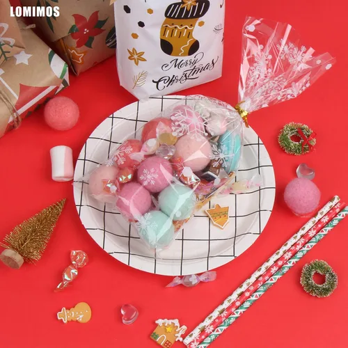 Miniatura 5 de LOMIMOS 120 bolsas de celofán de Navidad, bolsas de plástico transparente para galletas de caramelo con lazos giratorios para vacaciones
