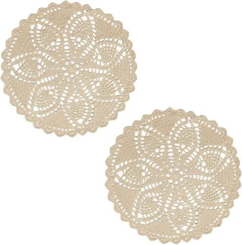 Miniatura 19 de Mantel Individual de Encaje de 11 a 12 Pulgadas Tapetes de Mesa Redondos Hechos a Mano Tapete de Ganchillo Cocina Vajilla Posavasos para Taza