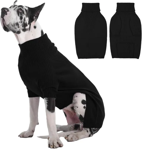 Miniatura 49 de IECOii Suéter extragrande para perro, suéteres térmicos cálidos para perros de raza gigante, ropa de punto, cuello alto de invierno, elástica