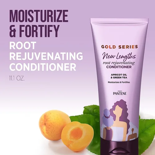 Miniatura 5 de Pantene Gold Series - Acondicionador rejuvenecedor de raíces con aceite de albaricoque y té verde, hidrata y fortalece, para cabello natural