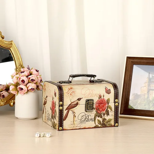 Miniatura 4 de ELLDOO Cofre decorativo del tesoro, caja de almacenamiento de madera + piel sintética para joyas, caja de recuerdos para niñas y mujeres