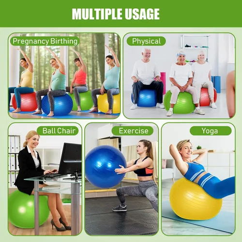 Miniatura 7 de Leyndo Pelota de ejercicio de yoga, pilates, embarazo, parto, fitness, con bomba rápida, antiestallido para mejorar la postura, equilibrio, yoga