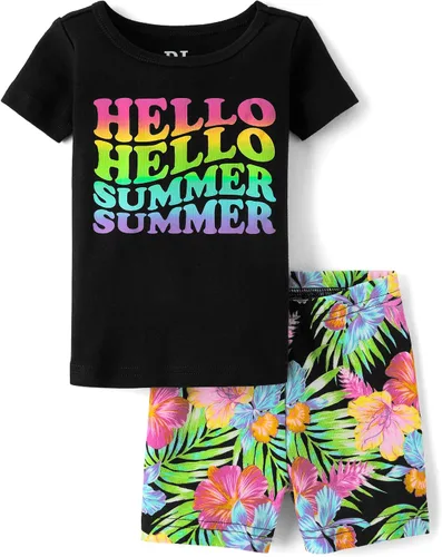 Miniatura 7 de The Children's Place Conjunto de pijama de 2 piezas de camiseta y pantalones cortos de manga corta para bebés y niñas pequeñas, ajuste ceñido, 100%