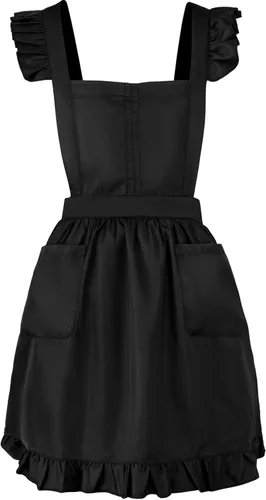 Miniatura 7 de Geyoga Delantales para mujeres con bolsillos Cocina Cocinando Camarera Sirvienta Delantal Falda Vintage Lindo Volantes Vestido Disfraz, Blanco