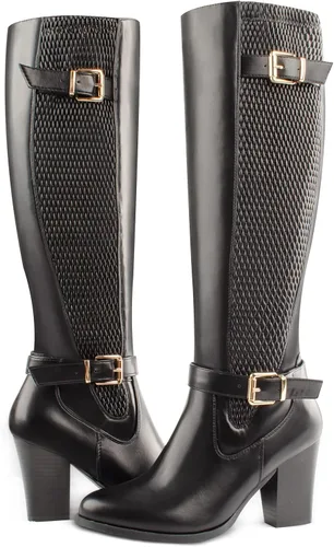 Miniatura 3 de Botas altas hasta la rodilla para mujer, tacón grueso, puntera completa, con cremallera lateral completa