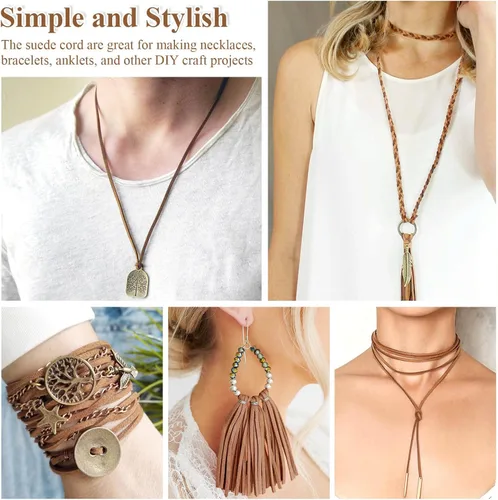 Miniatura 4 de Cuerda de cuero, cordón plano de ante sintético, cordón de cuero fino de encaje de cuero para pulseras, collares, fabricación de joyas y Negro