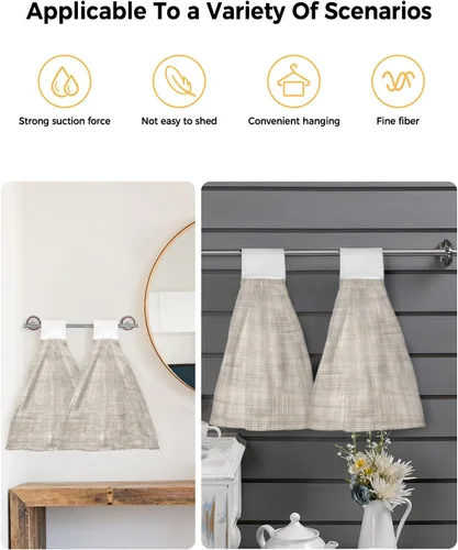 Miniatura 4 de Toallas de cocina colgantes estilo granja, retro, textil, textura a cuadros, toallas de mano con lazo para colgar, estilo granja, suaves