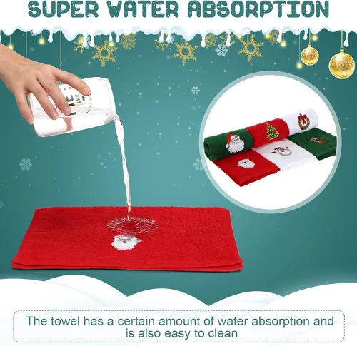 Miniatura 4 de Macarrie 12 toallas de mano navideñas para baño, cocina, paños de cocina de algodón, absorbentes, rojo, verde, blanco, regalos de Navidad