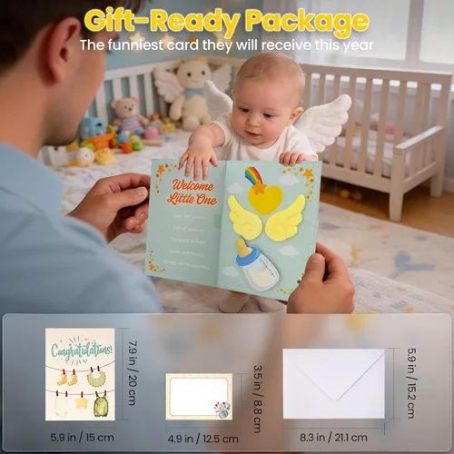 Miniatura 6 de Tarjeta musical de alta calidad para baby shower con luz LED cálida, alas de ángel de felpa 3D, recuerdo de canción de cuna para nuevos padres